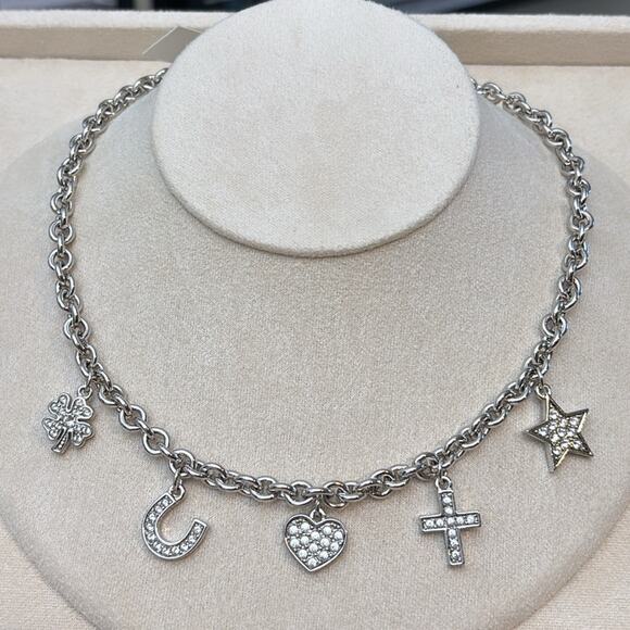 Nina Ricci Jewelry - Nina Ricci Rhodium Plated Crystal Charm Necklace Heart Cross Star Horseshoe